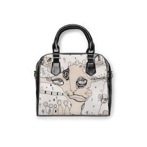 Coffee Stained Shoulder Handbag Purse Bag Unusual Design Artwork on Cruelty Free Purses Weird Painted Hand Bag Designs with Funky Cool Art