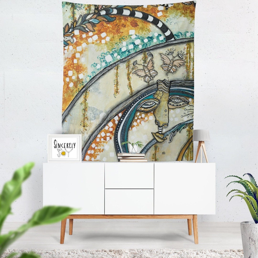 Wall Tapestries Butterflies Floral Art Painting on Fun Butterfly Face Wall Hanging Large