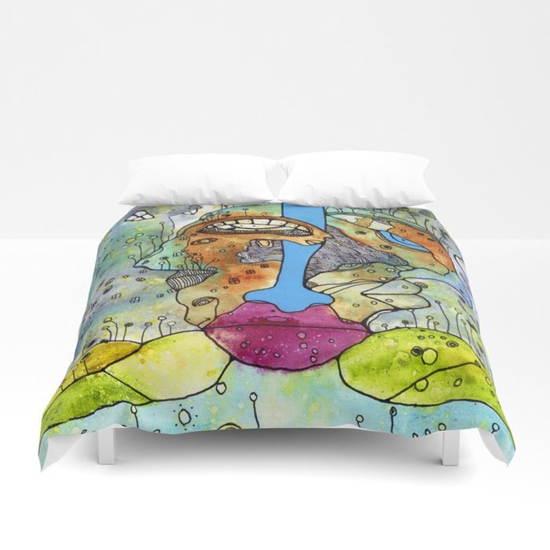 Colorful Duvet Cover Art Face Blanket Artist Painting Unique Etsy