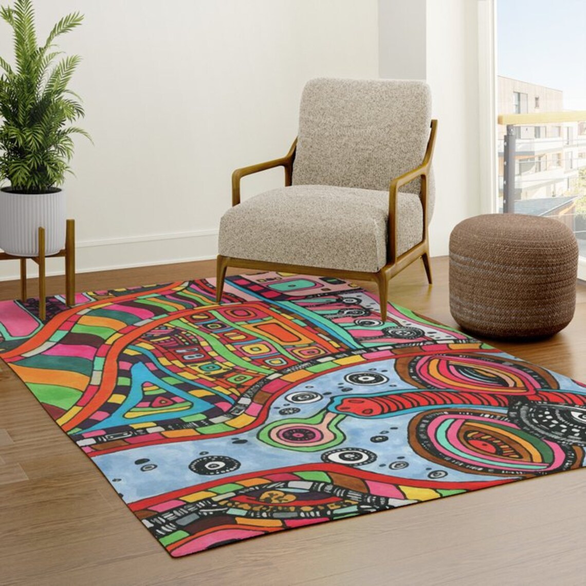 Colorful Psychedelic Face Carpet Rug Artist Area Abstract Etsy