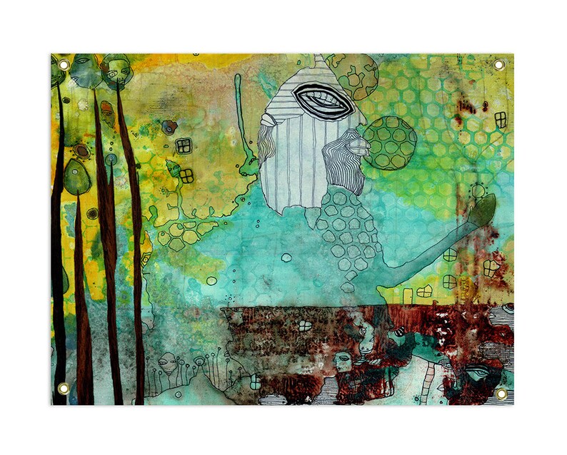 Mixed Media Art Tapestry Wall Hanging Abstract Art Tapestries Etsy