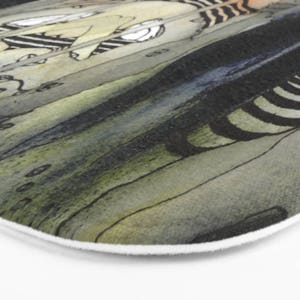 May include: Abstract watercolor painting with black and white stripes and a faded green and blue background.