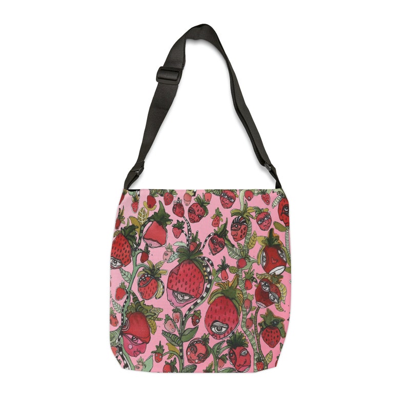 Bolso tote ajustable con diseño original de fresas en bolsas reutilizables. Divertido diseño de fresas para la escuela, el gimnasio, la playa, el supermercado o como bolso para pañales. imagen 4