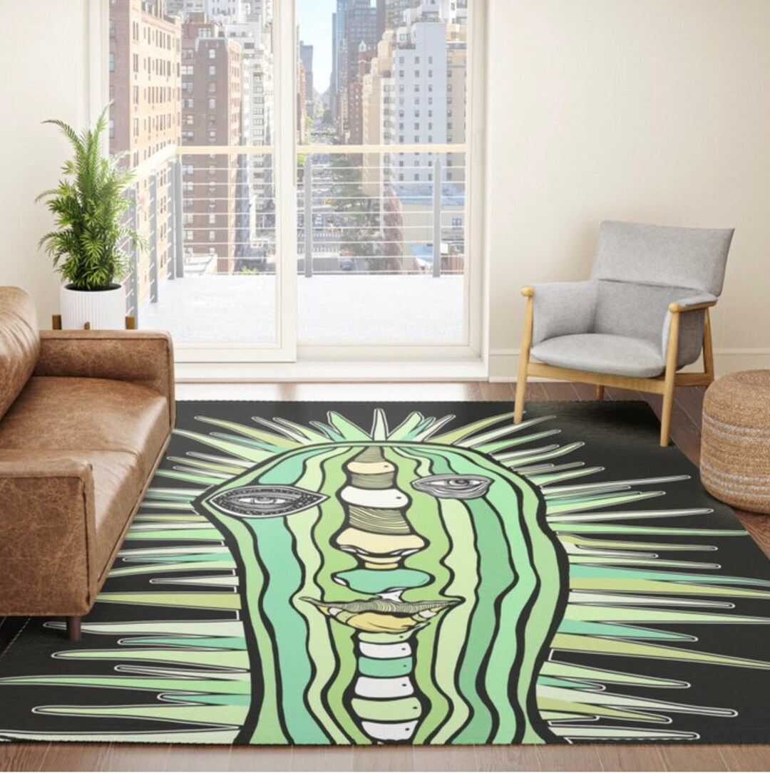 CACTUS Plant Accent Area Throw Rug Designer Artist Rugs Unusual Black ...