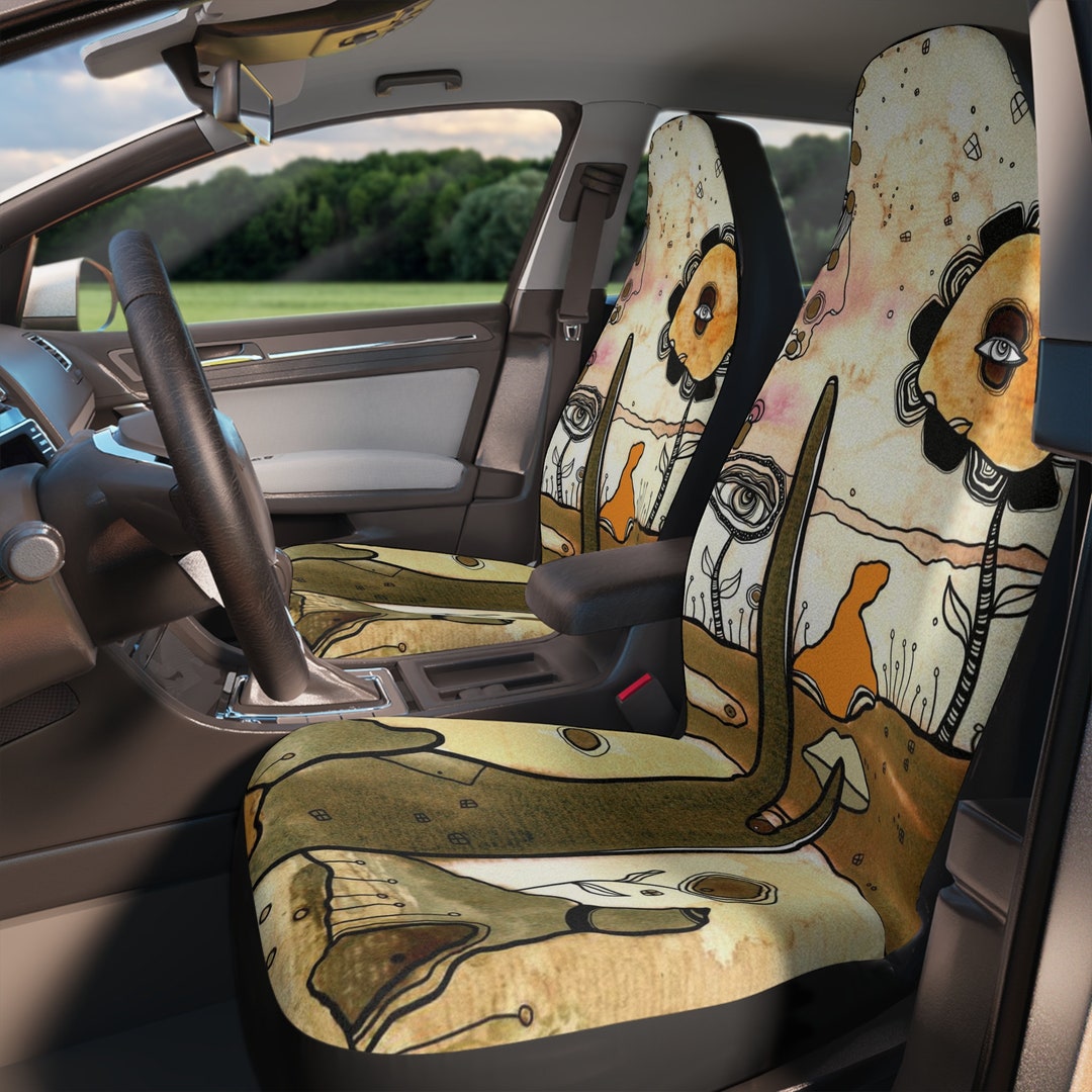 Fun Car Seat Covers Original Neutral Whimsical Watercolor Art for Car