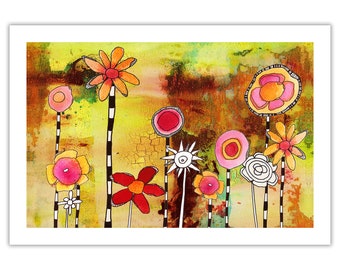 Colorful Floral Artist Print Abstract Flowers Painting Wall Art Decor Artwork for Home Office Bedroom Fun Happy Bright Holiday Art Gift Idea