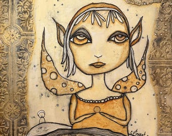 Original Artwork "Magic Fairy" Textured Painted Wallpaper Collage | Mixed Media Painting on Canvas | Intuitive Artist | Magical Fairies Art