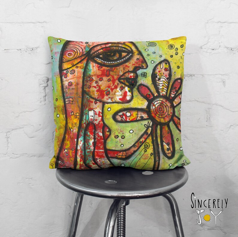 Abstract Art Throw Pillow Flower Face Unique Pillow Cover Art Etsy