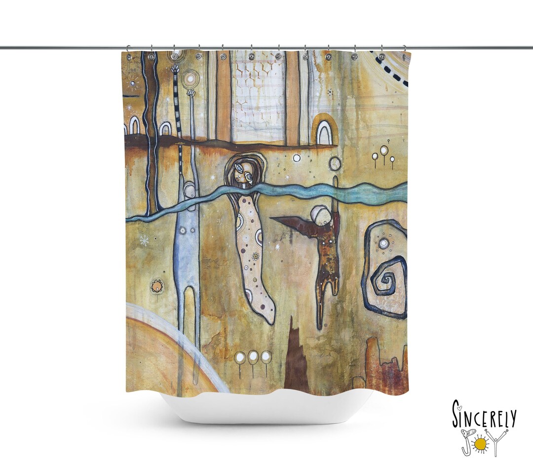 Fun WHIMSICAL Angel Shower Curtain Abstract Artwork Eclectic Bathroom Accessories Unique