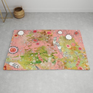Boho Carpet Colorful Area Rugs Happy Fun Hippie Feathers Flowers Eclectic Bohemian Decor for Bedroom, Living Room, Dorm Rug Floor Designs image 4