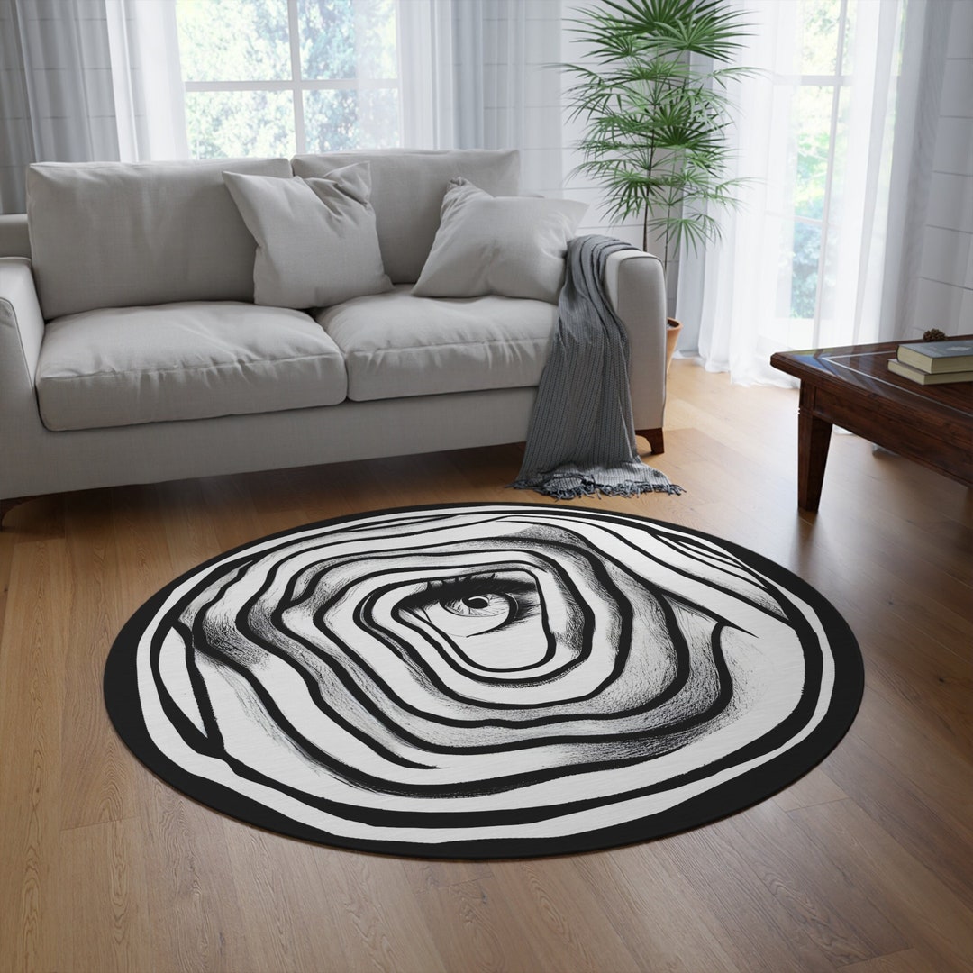 Trippy Round Rug Maximalist Black and White Psychedelic Eye Bold ...