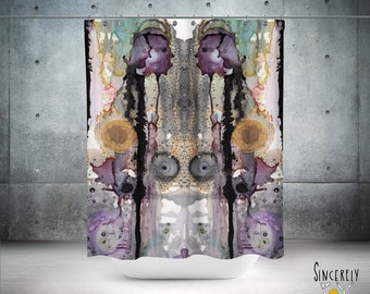Original Abstract Art Purple Shower Curtain Unique Bathroom Decor Watercolor Painted Artwork Artist Shower Curtains Bath Accessory Design