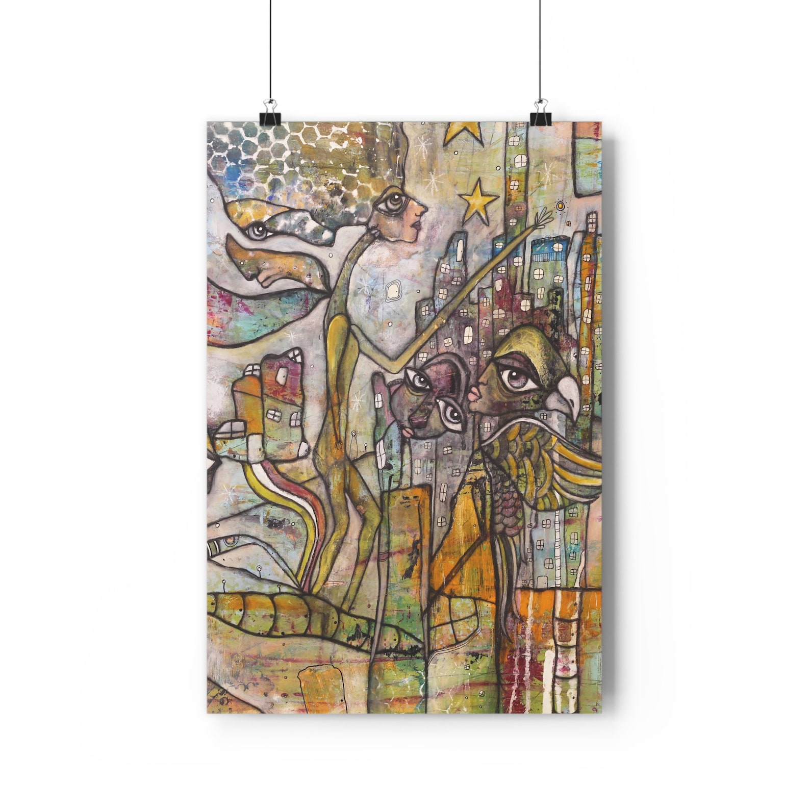 Intuitive Giclée Art Print City Scape Ceatures Mixed Media Outsider Art ...