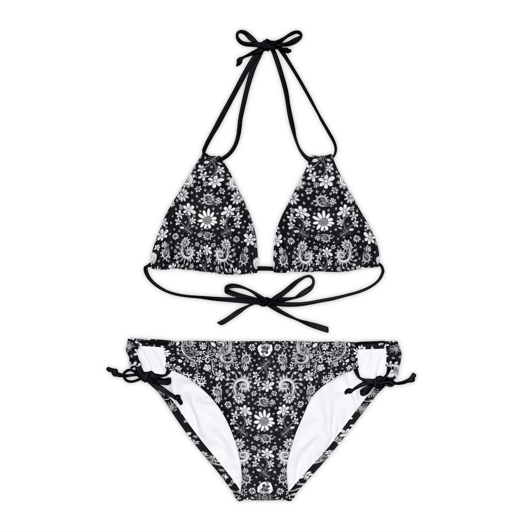 Floral Bikini Set Black White Flowers Artwork Pretty Fun Art on Bathing ...