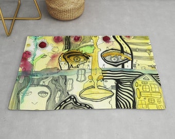 Colorful Art Carpet Area Rug Abstract Psychedelic Artist Throw Rugs for Eccentric Home Office Bedroom Dorm Room Fun Designer Floor Art Decor