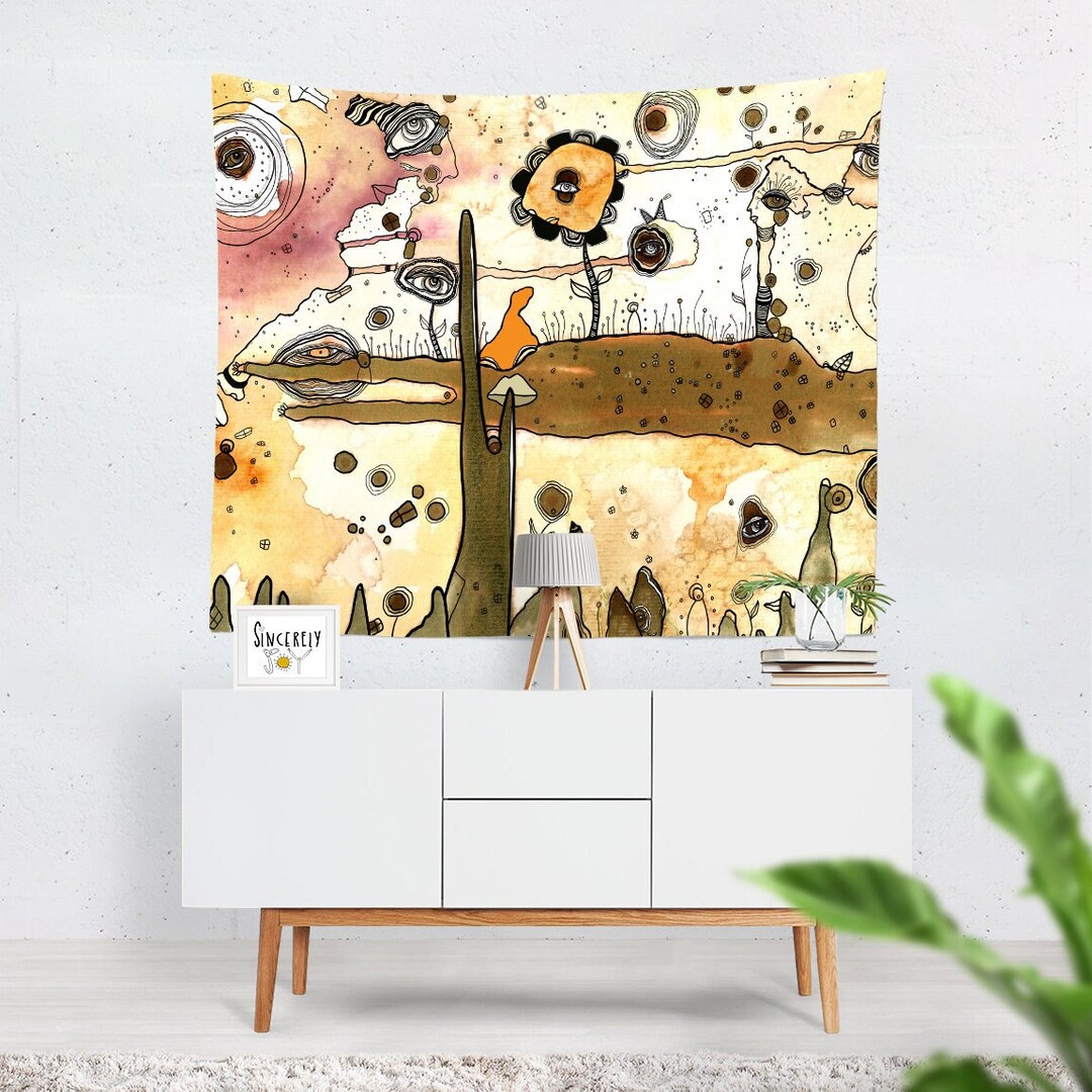 Large Intuitive Mixed Media Abstract Wall Art Hanging Tapestry Flower ...