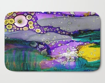 Colorful Purple Abstract Art Microfiber Bath Kitchen Mat Art Bathroom Bath Rug Mat Carpet Artist Watercolor Painted Unique Artist Home Decor