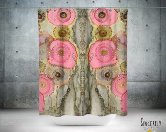 Abstract Shower Curtains Art Organic Pink Artwork unique original watercolor art fabric shower curtain painted bathroom accessories washable