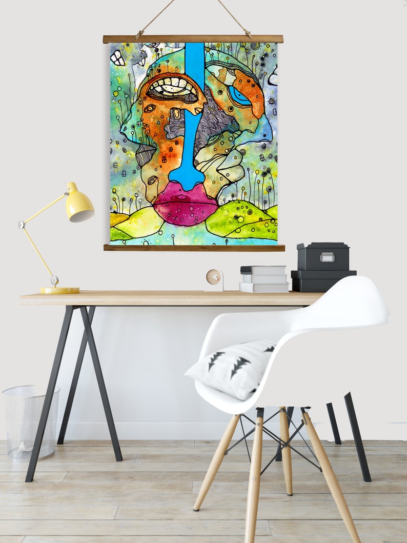 Quirky Abstract Faces Wall Art Colorful Psychedelic Art on | Etsy