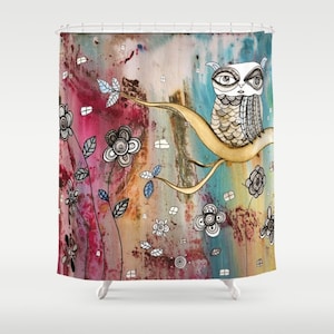 Bohemian Style Owl Shower Curtains colorful boho shower curtain bathroom accessories owls unique artist bath decor art colorful floral hippy