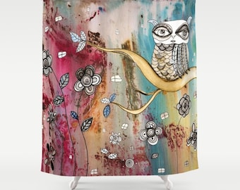 Bohemian Style Owl Shower Curtains colorful boho shower curtain bathroom accessories owls unique artist bath decor art colorful floral hippy