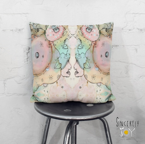 Abstracto Caras psicodelicas Tirar almohada Almohada Cubierta Arte Contemporaneo Moderno Almohadas Decoracion del hogar Cojin rosa pintado acuarela Almohadas Etsy Mexico