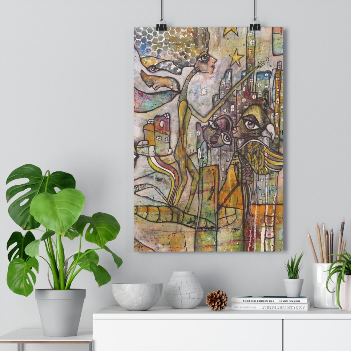 Intuitive Giclée Art Print City Scape Ceatures Mixed Media Outsider Art ...