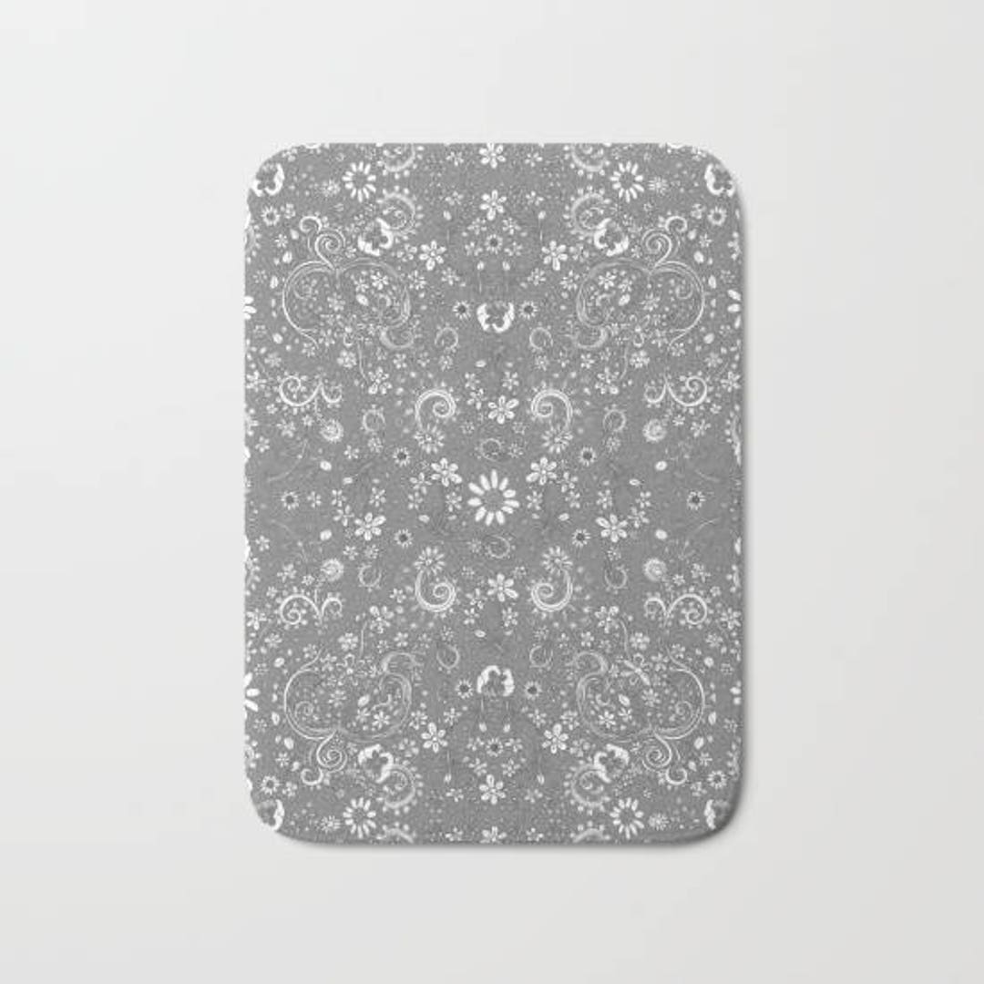 Grey Floral Bohemian Bath Mat Abstract Microfiber Mat Boho Carpet