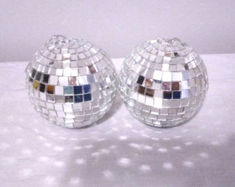 2 Glass Christmas Ornaments Mirror disco ball Large 13" Around Vintage