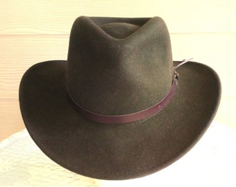 Scala Fedora Hat Men's 100% Wool Brown Outback Crushable Medium Vintage