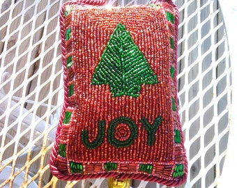 CHRISTMAS Door Hanger Pillow SUDHA Velvet Beaded Vintage