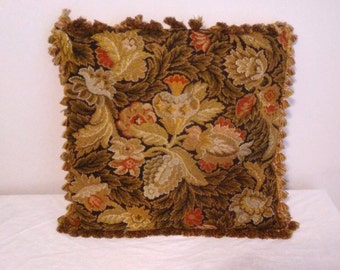 Vintage Wool Needlepoint Pillow Floral 22X22" Square