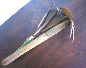 2 Garden Tools Claw Rake & Cultivator Rustic Primitive Vintage Antique