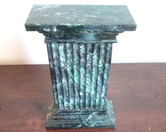 Vermont Marble Bookend Dark Green & White Carved Roman Column Pillar
