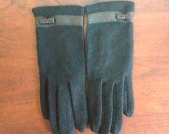 Gloves Preston & York Womens Lamb Wool Cashmere Black Leather Trim Vintage