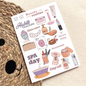 Feuille d'autocollants pour les soins personnels et la routine beauté | Autocollants de suivi des soins de la peau, des journées au spa et des habitudes | Autocollants pour journal, agenda et bien-être | Cadeau pour elle