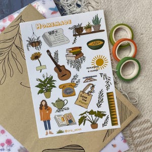 Feuille d'autocollants esthétiques faits maison | Autocollants de décoration d'intérieur confortables | Cadeau pour amoureux des plantes | Autocollants en vinyle mignons pour journaling, scrapbooking, ordinateur portable