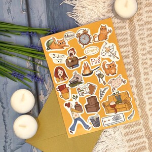 Funny Cozy Chaos Sticker Sheet | Cat Lover Stickers | Cute Relatable Life Moments for Journals & Planners