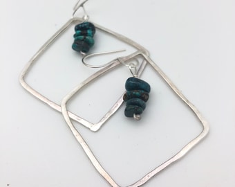 Sterling silver square with turquoise