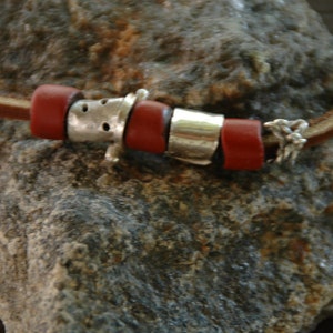 organic sterling dollop sliders with beads on leather necklace adjustable length image 4