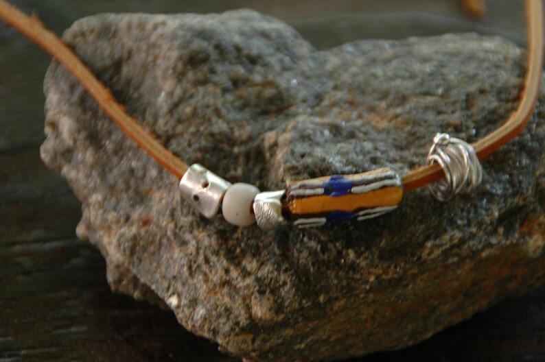 organic sterling dollop sliders with beads on leather necklace adjustable length image 3