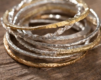 Hand Forged Bangles Twisted Intertwined Sterling Silver, 14k gold, 18k gold
