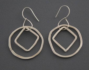 Sterling Silver Hoop Earrings w/ Square Peg & Round Hole Hoopty Doo Earrings | Designed By Rocky's Hardwear