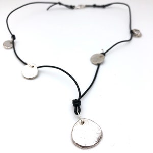 Delightful sterling silver droplets on leather necklace