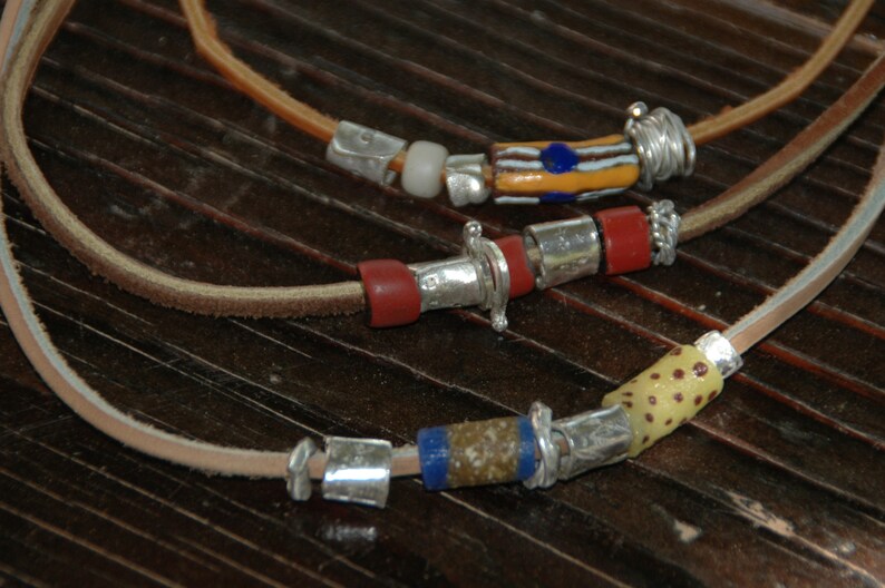 organic sterling dollop sliders with beads on leather necklace adjustable length image 2