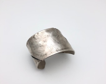 Big Sterling Silver Wrap Cuff with Leaf Imprint