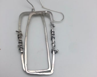 silver earrings lovely rectangle hoopty-doo , loose hoops, sterling silver