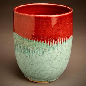 Handmade Smooth Red & Turquoise Ceramic Vase; Stoneware Wine Chiller; Home Decor; Home Accent; Pottery Centerpiece