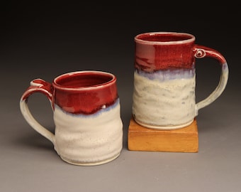 Handmade Two Coffee Lovers Mugs; Red & Sky Blue Mug; Ceramic; Tea; Hot Cocoa; Pottery; Cup