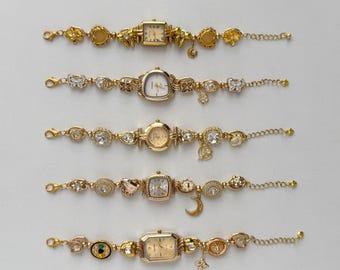Reloj de pulsera vintage de oro con diseño de ojo de tigre, esfera negra, accesorio único hecho a mano, regalo de joyería de lujo.